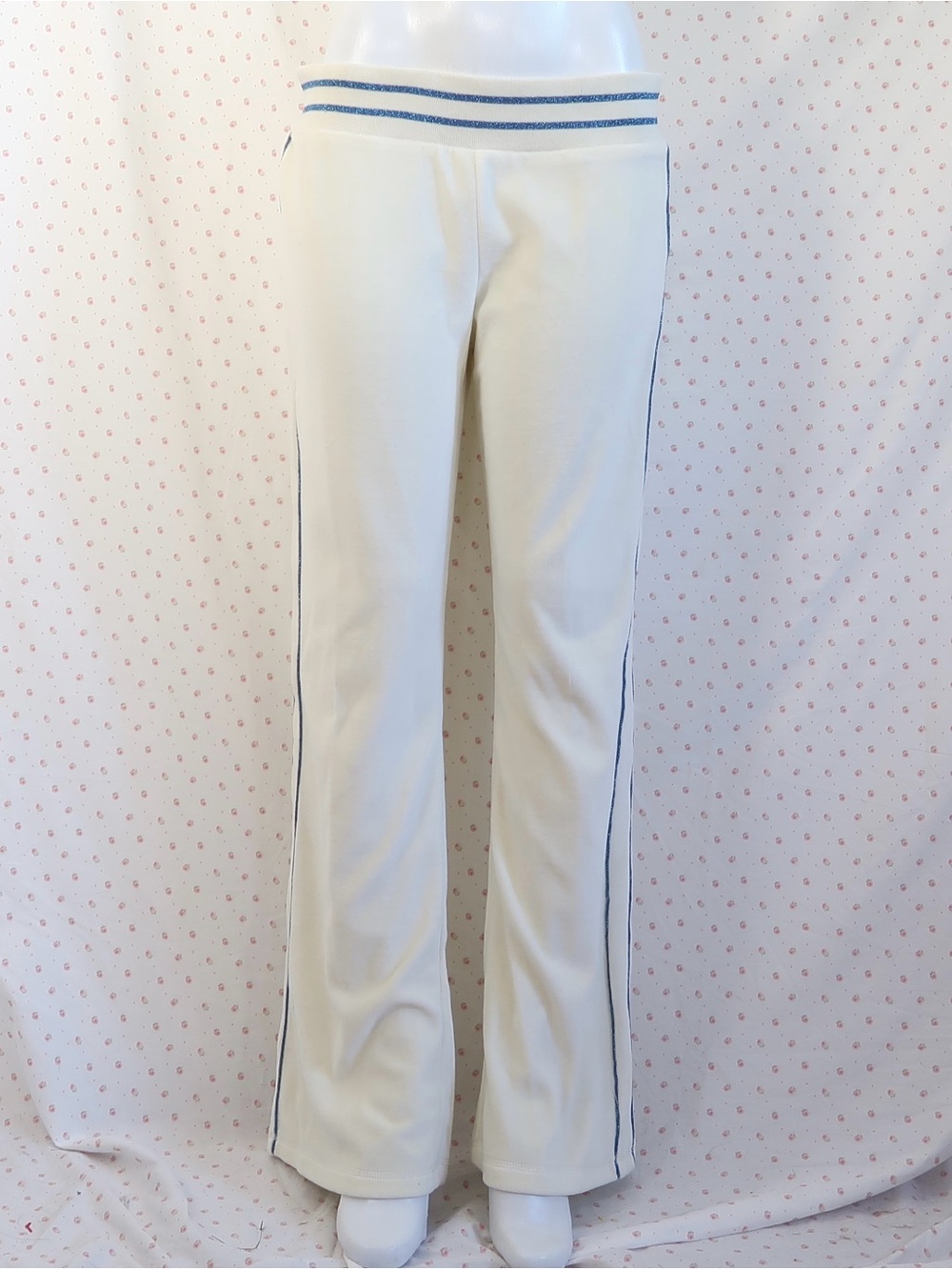 Women's Cream Track Pants with Blue Stripe Detail